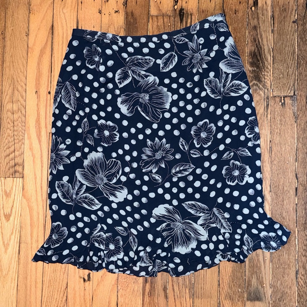 Saks Fifth Avenue Folio Skirt Womens 10 Blue‎ Excellent Silk Floral Print